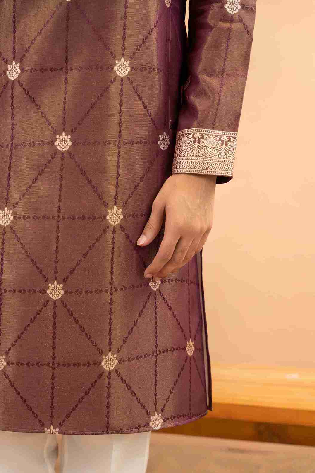 MARUN MONOGRAM FLOWER NECK JACQUARD DESIGNER KURTA
