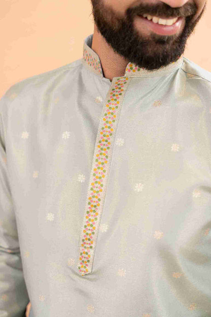 LIGHT C-GREEN FLORAL AND GEOMETRIC PATTERN JACQUARD DESIGNER KURTA