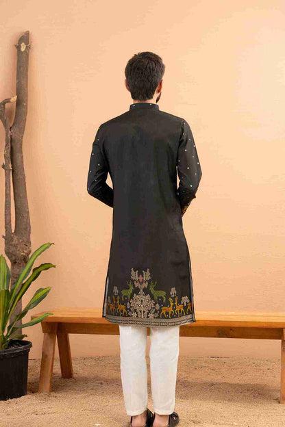 BLACK DEER PATTERN JACQUARD DESIGNER KURTA