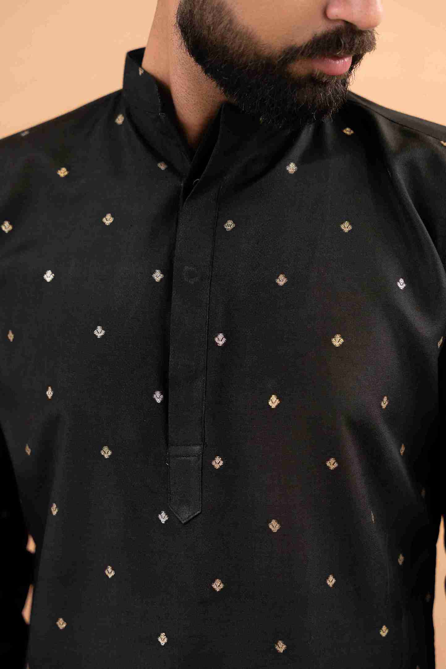 BLACK DEER PATTERN JACQUARD DESIGNER KURTA