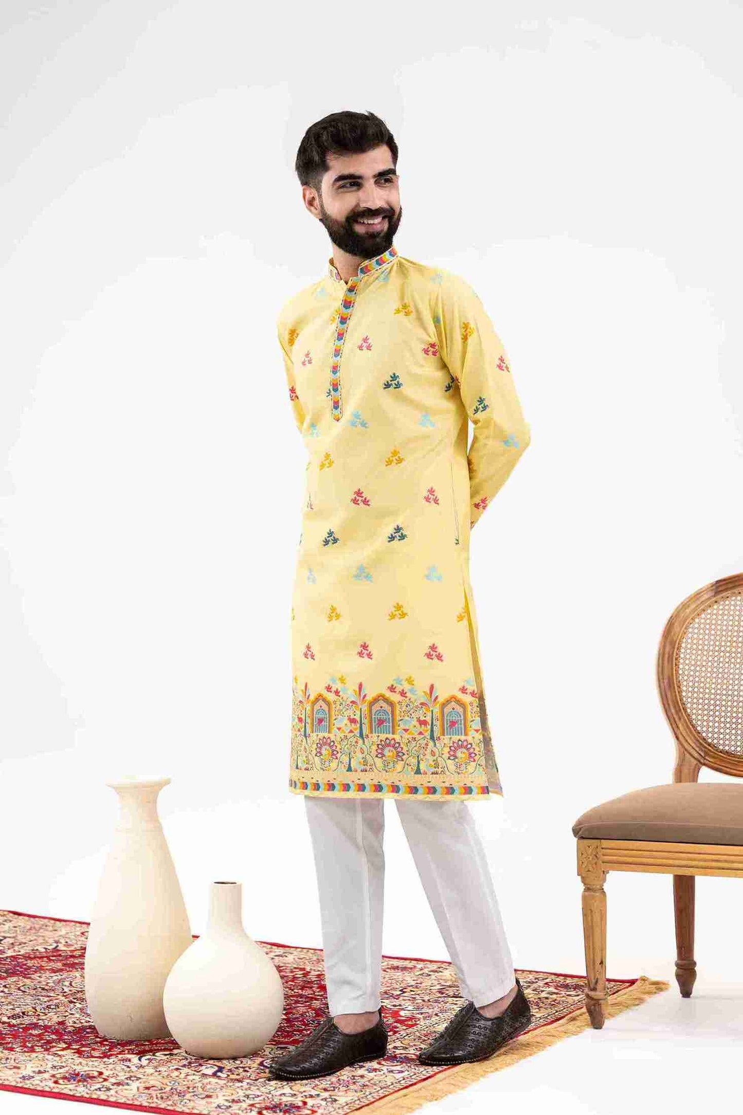 YELLOW BIRDS HOUSE JACQUARD DESIGNER KURTA