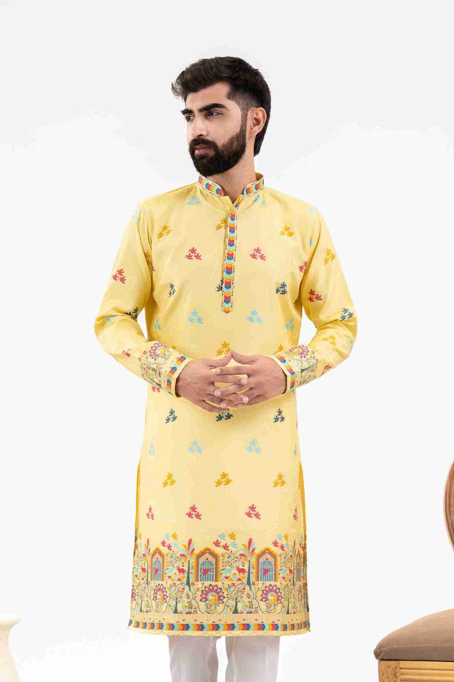YELLOW BIRDS HOUSE JACQUARD DESIGNER KURTA