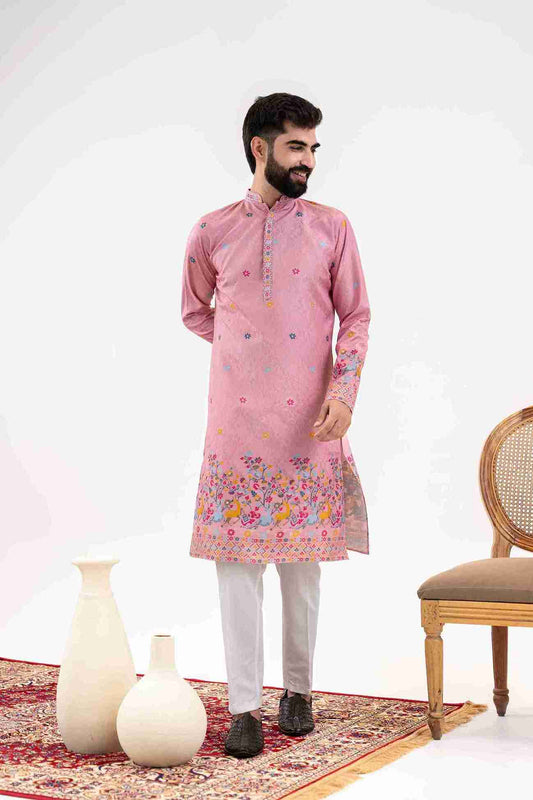 ONION PINK ANIMAL PATTERN JACQUARD DESIGNER KURTA