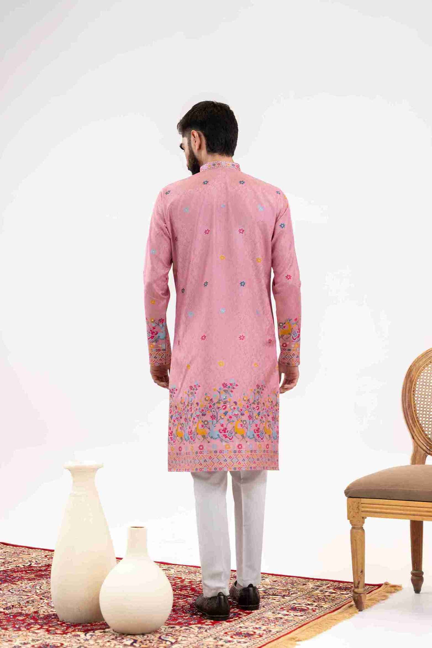 ONION PINK ANIMAL PATTERN JACQUARD DESIGNER KURTA