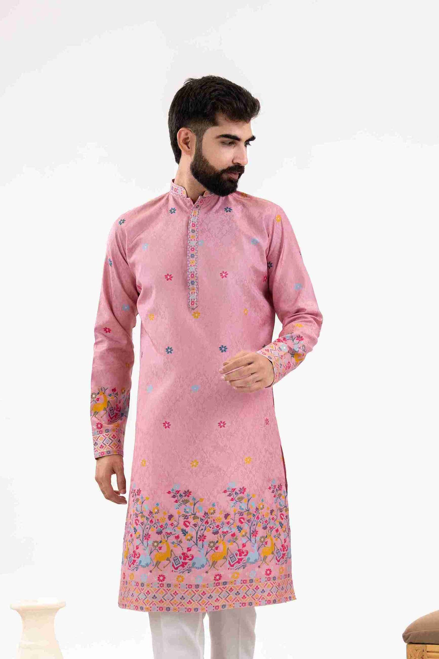 ONION PINK ANIMAL PATTERN JACQUARD DESIGNER KURTA