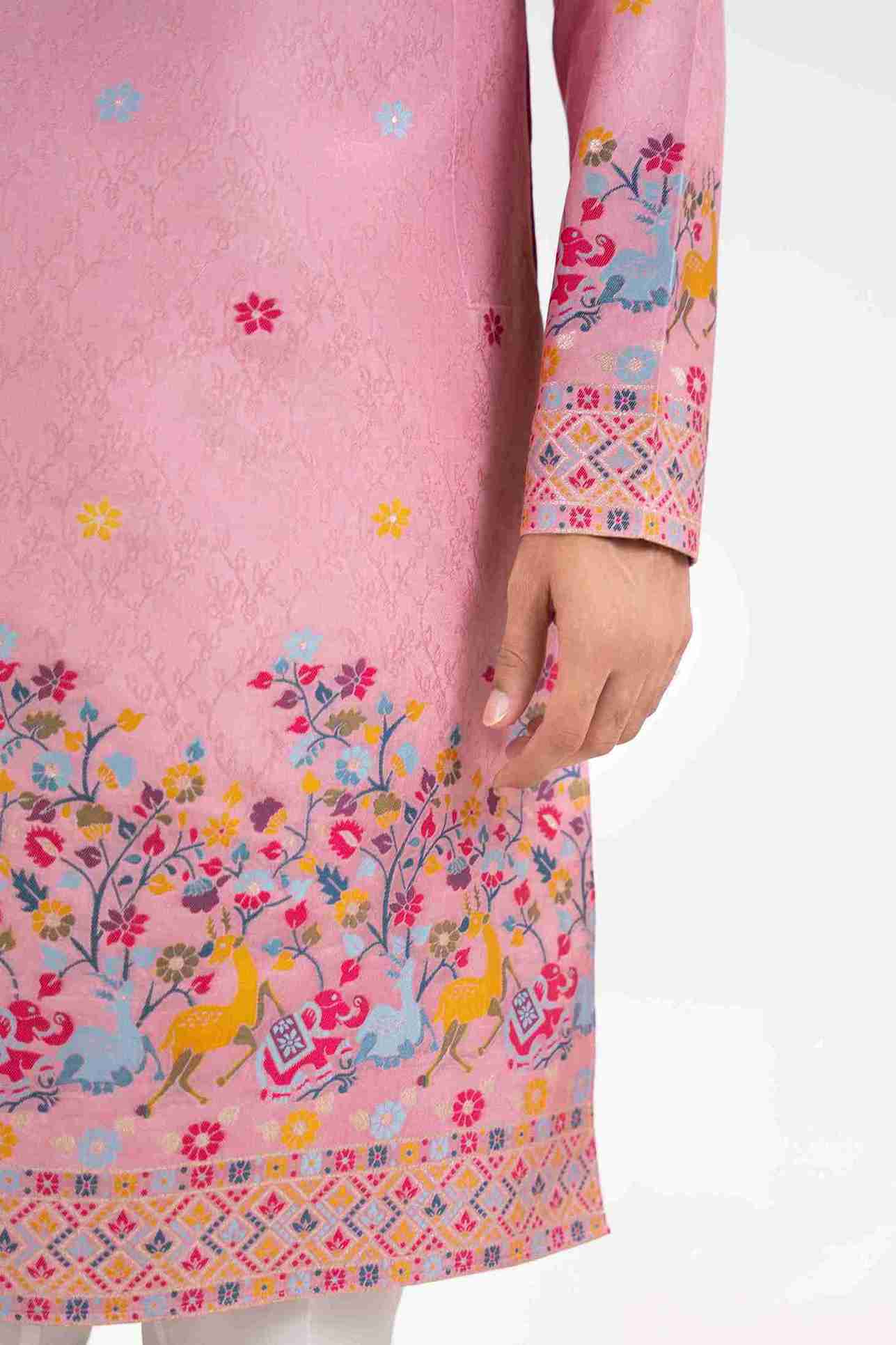 ONION PINK ANIMAL PATTERN JACQUARD DESIGNER KURTA