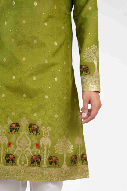 MEHNDI ELEPHANT LAKHNAVI JACQUARD DESIGNER KURTA