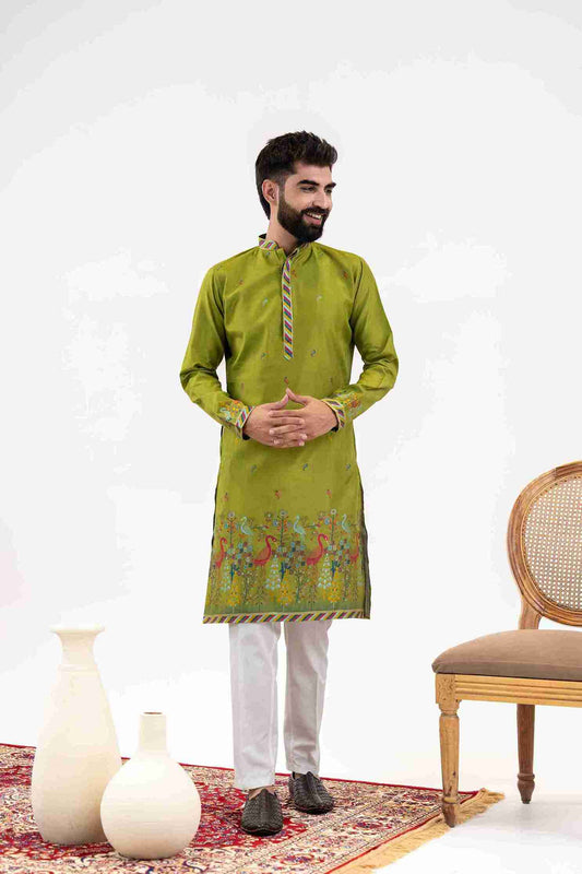 MEHNDI DUCK PATTERN JACQUARD DESIGNER KURTA