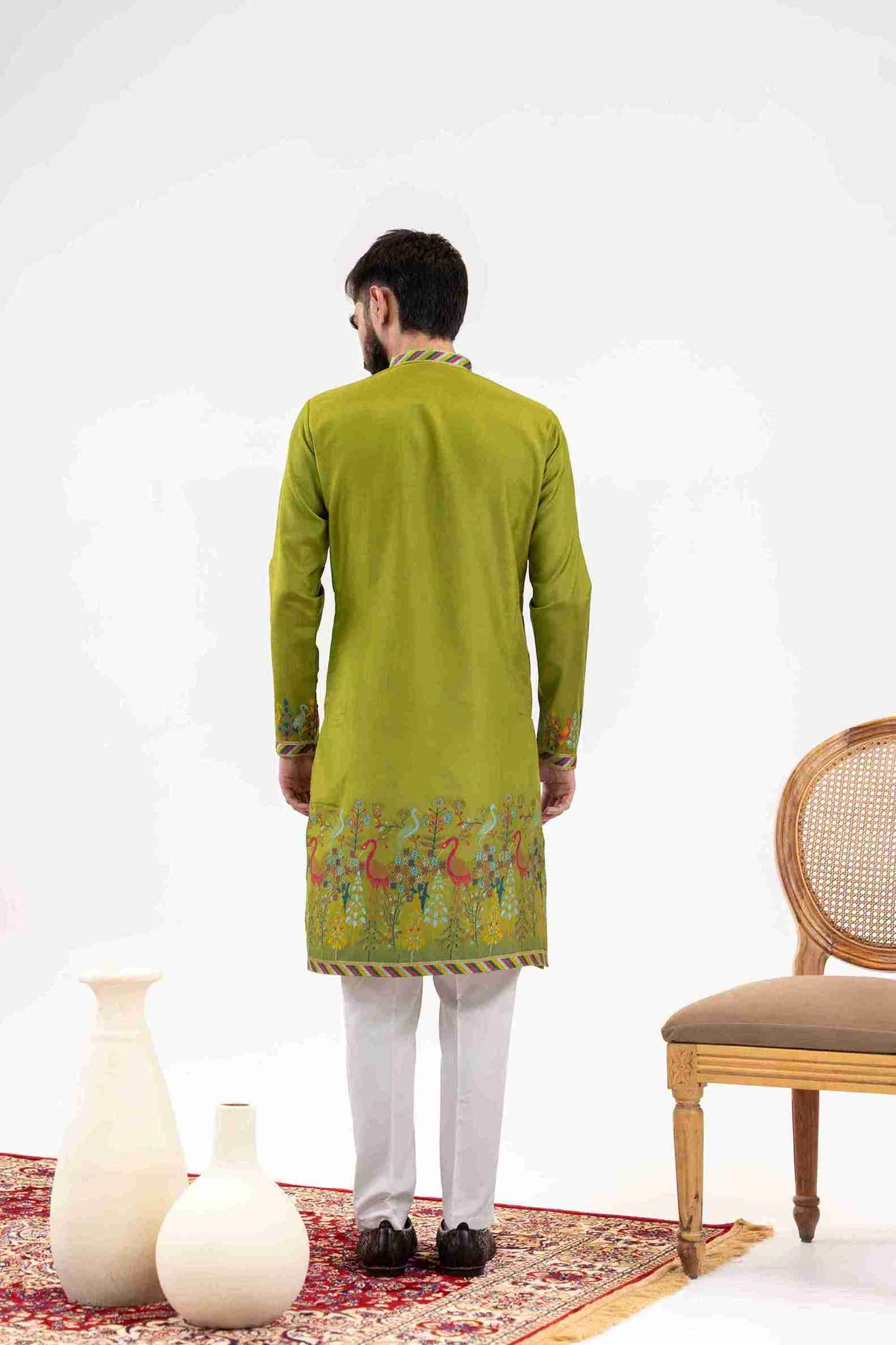 MEHNDI DUCK PATTERN JACQUARD DESIGNER KURTA
