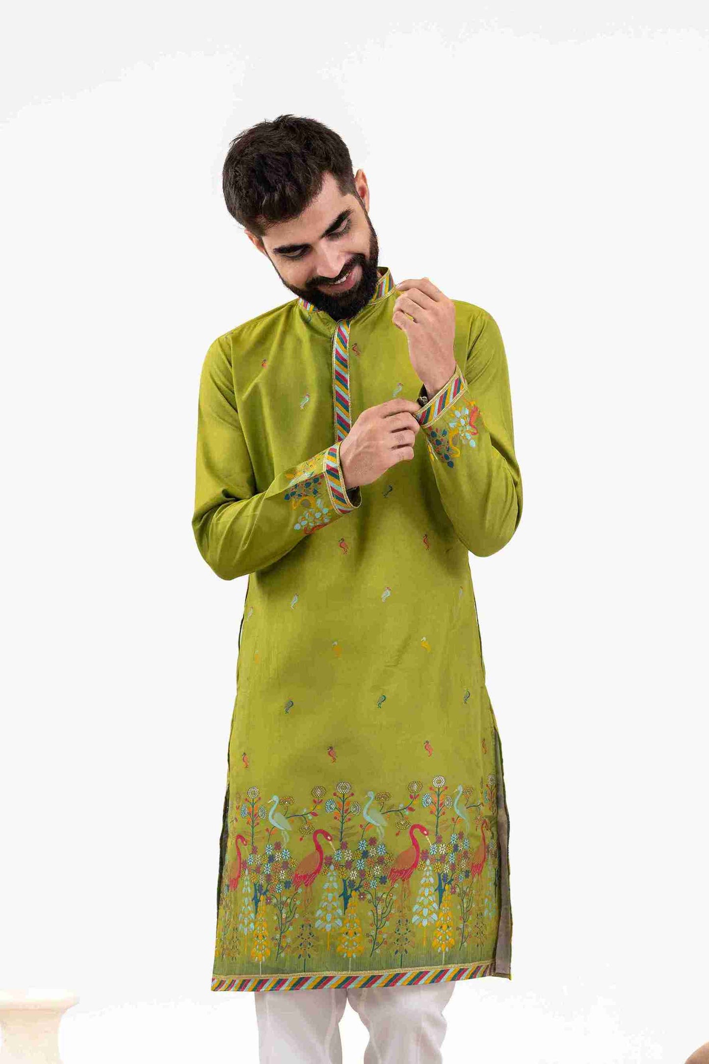 MEHNDI DUCK PATTERN JACQUARD DESIGNER KURTA