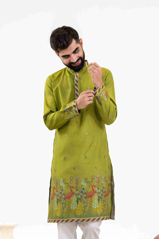 MEHNDI DUCK PATTERN JACQUARD DESIGNER KURTA