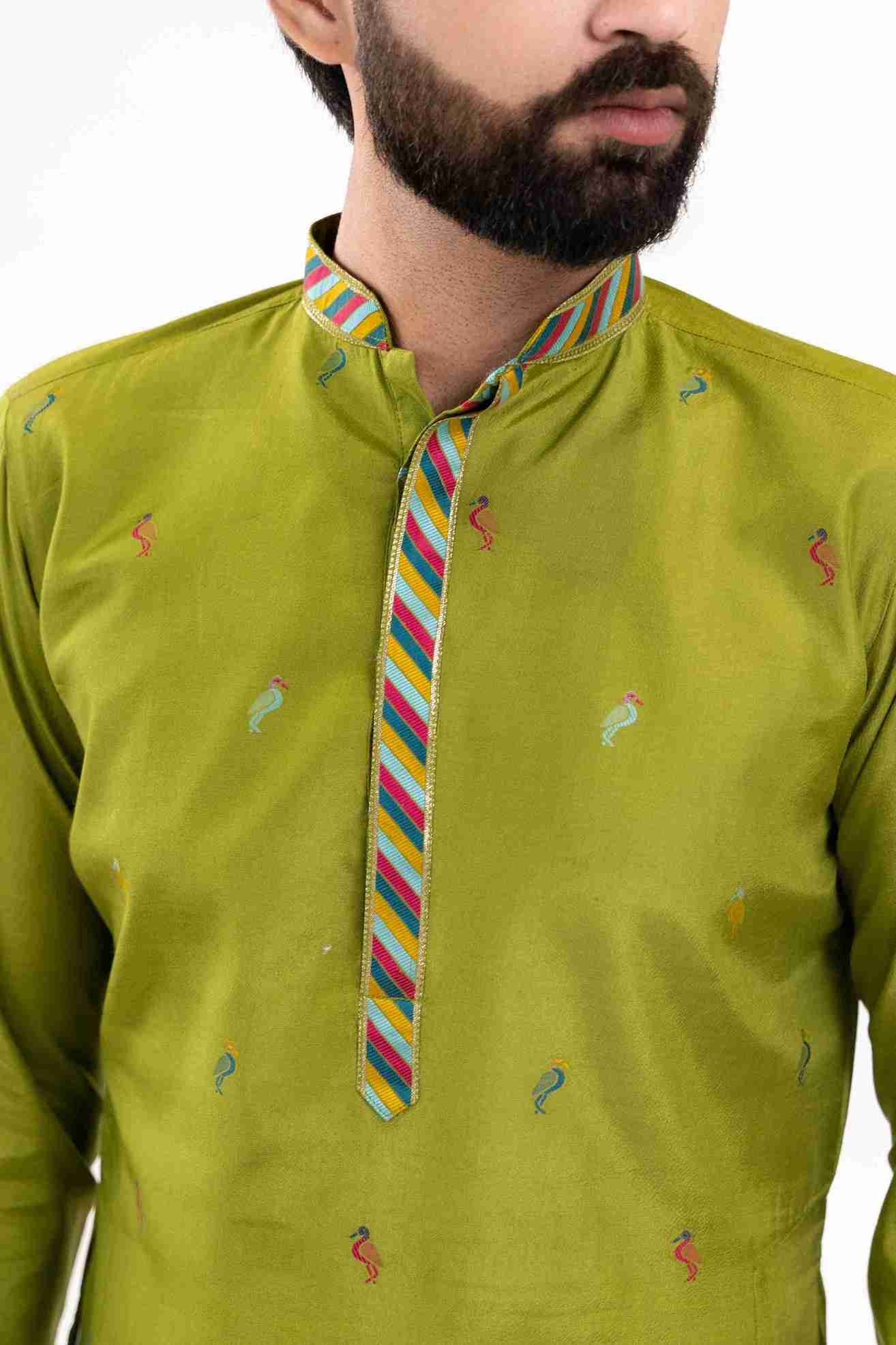 MEHNDI DUCK PATTERN JACQUARD DESIGNER KURTA