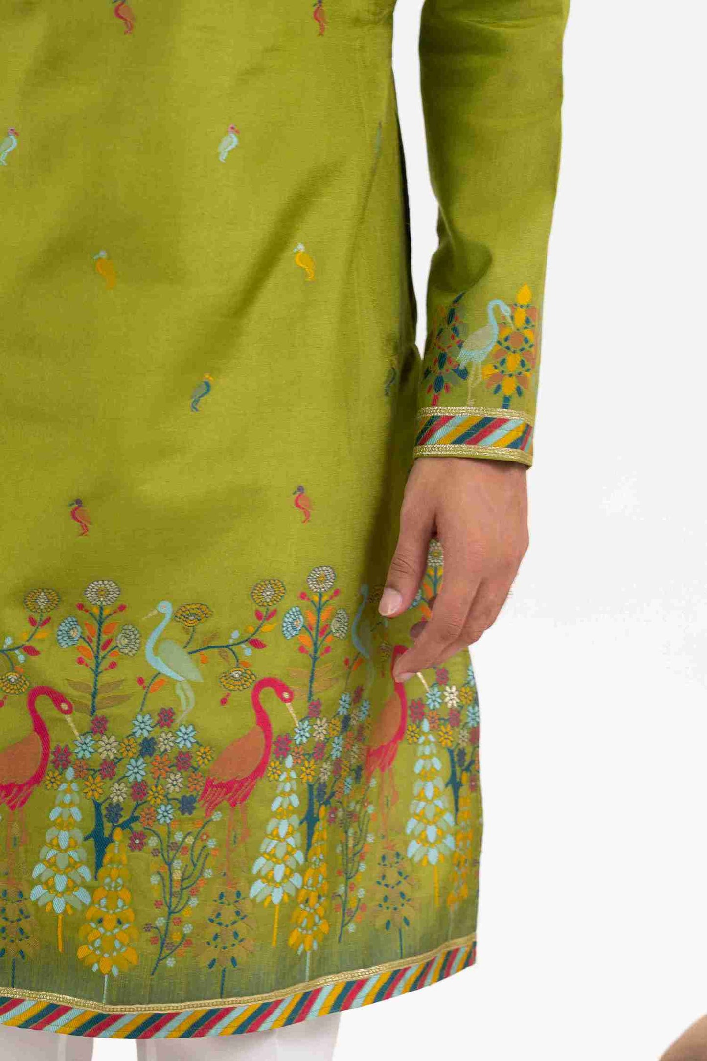 MEHNDI DUCK PATTERN JACQUARD DESIGNER KURTA