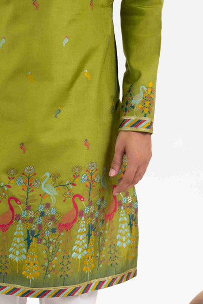 MEHNDI DUCK PATTERN JACQUARD DESIGNER KURTA