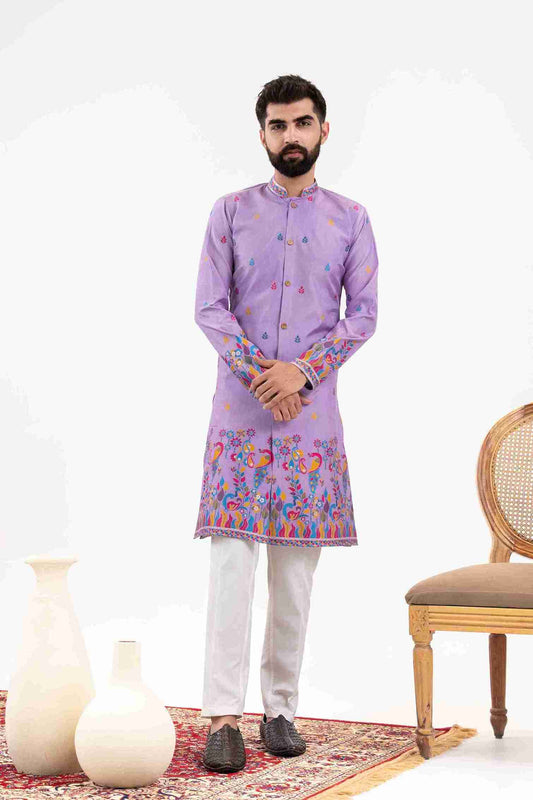 PURPLE PEACOCK PATTERN JACQUARD DESIGNER INDO-WESTERN KURTA