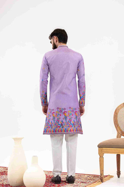 PURPLE PEACOCK PATTERN JACQUARD DESIGNER INDO-WESTERN KURTA