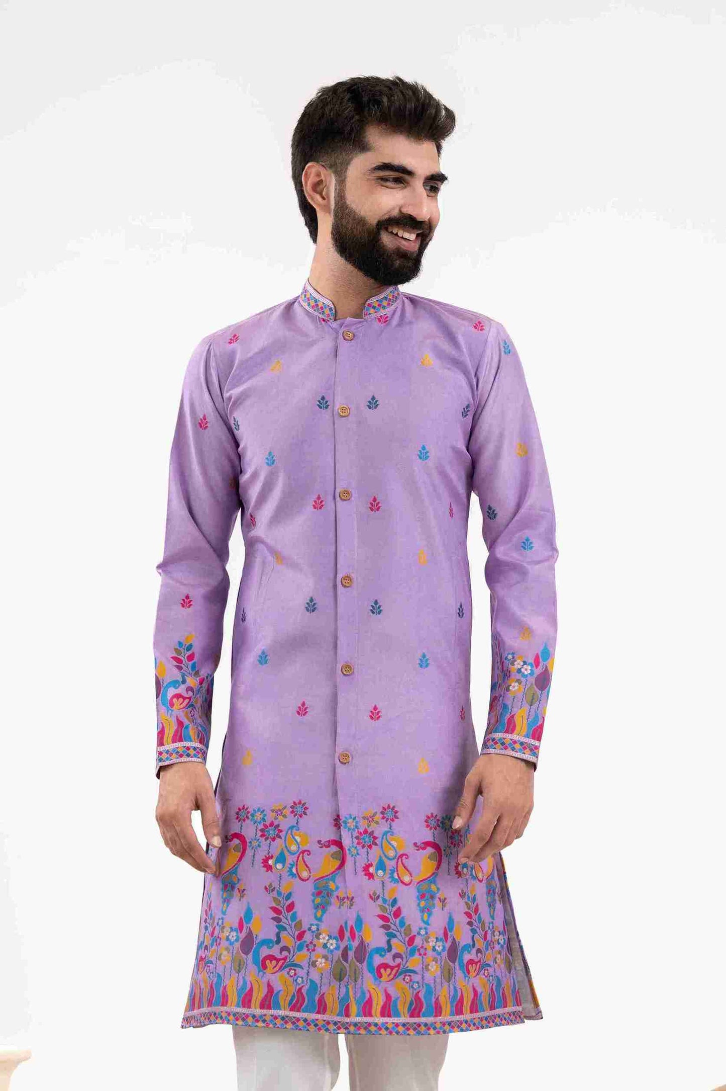 PURPLE PEACOCK PATTERN JACQUARD DESIGNER INDO-WESTERN KURTA