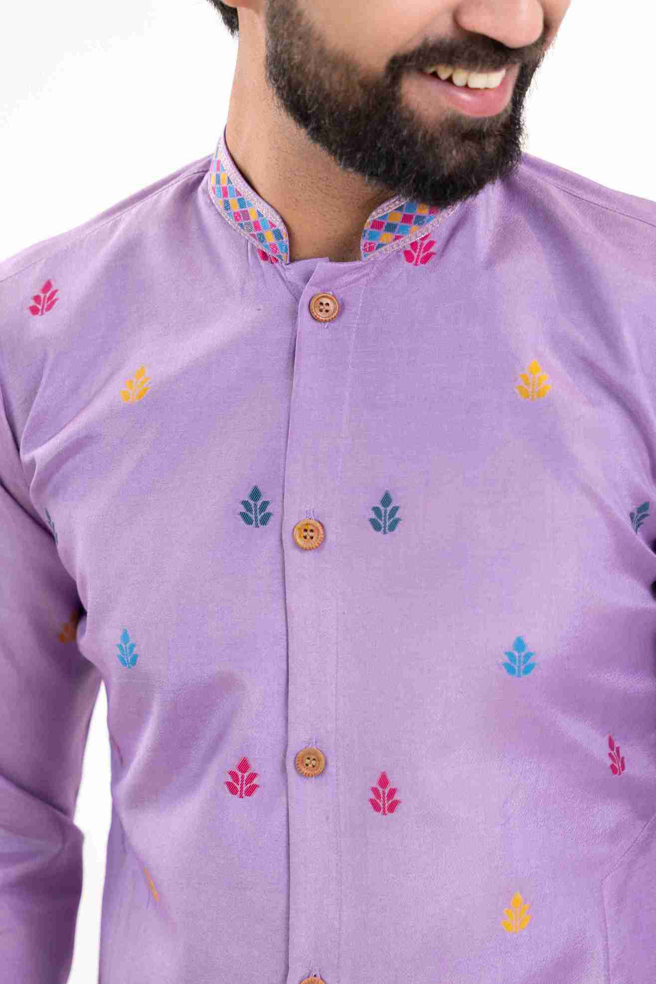 PURPLE PEACOCK PATTERN JACQUARD DESIGNER INDO-WESTERN KURTA