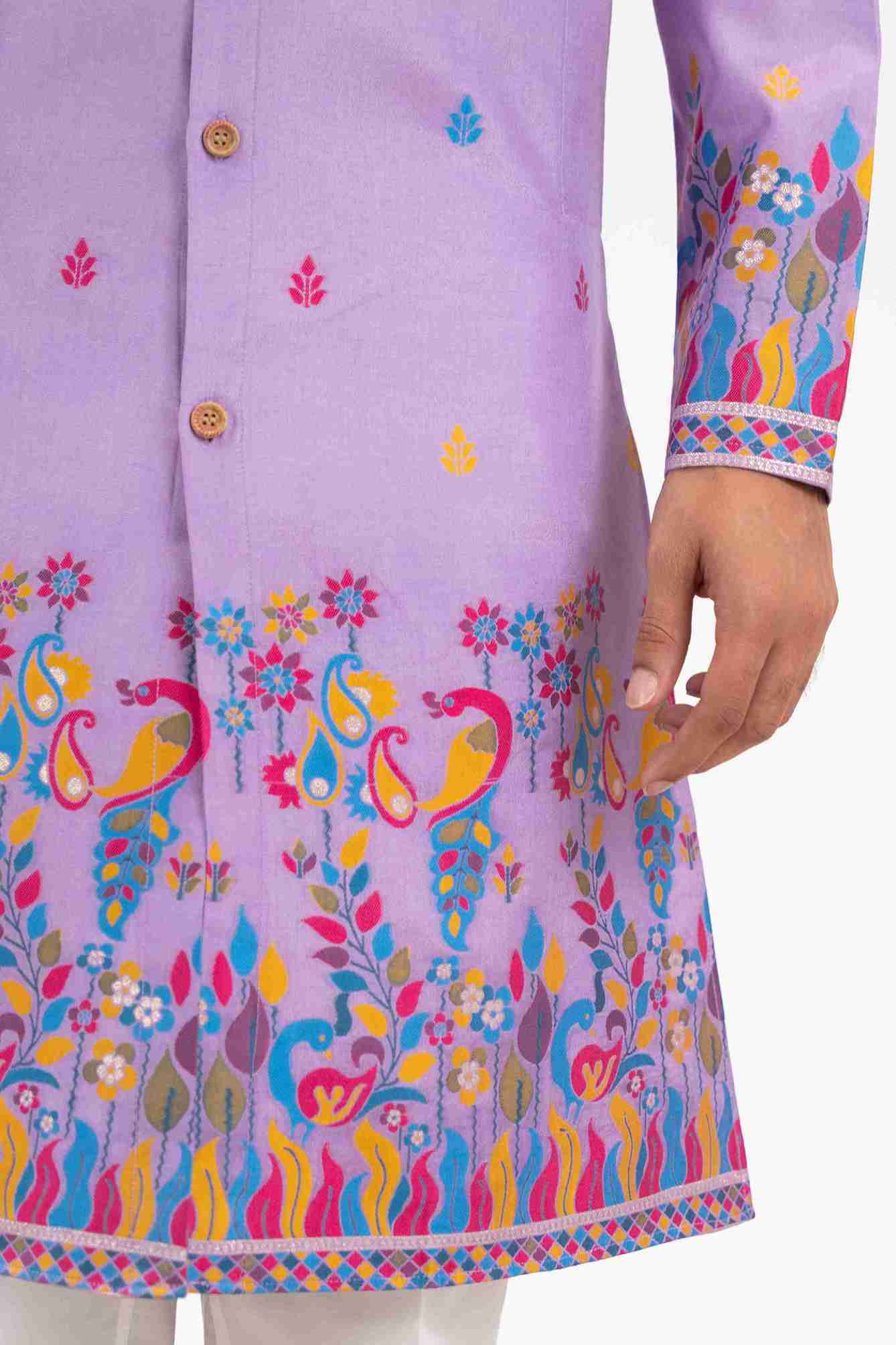 PURPLE PEACOCK PATTERN JACQUARD DESIGNER INDO-WESTERN KURTA