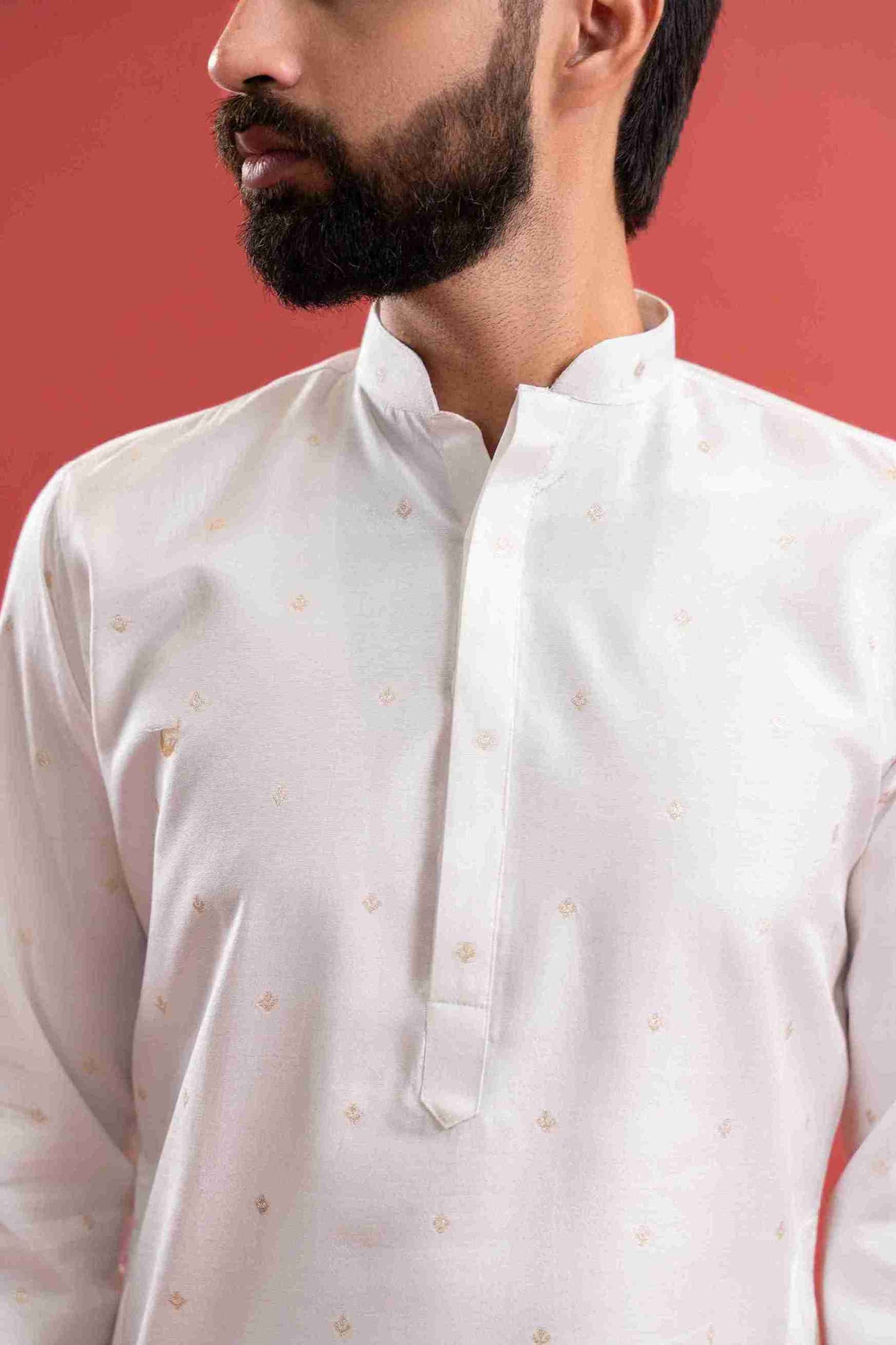 WHITE DEER PATTERN JACQUARD DESIGNER KURTA