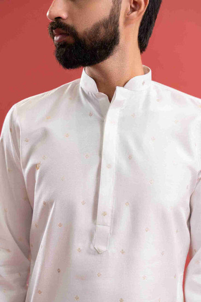 WHITE DEER PATTERN JACQUARD DESIGNER KURTA