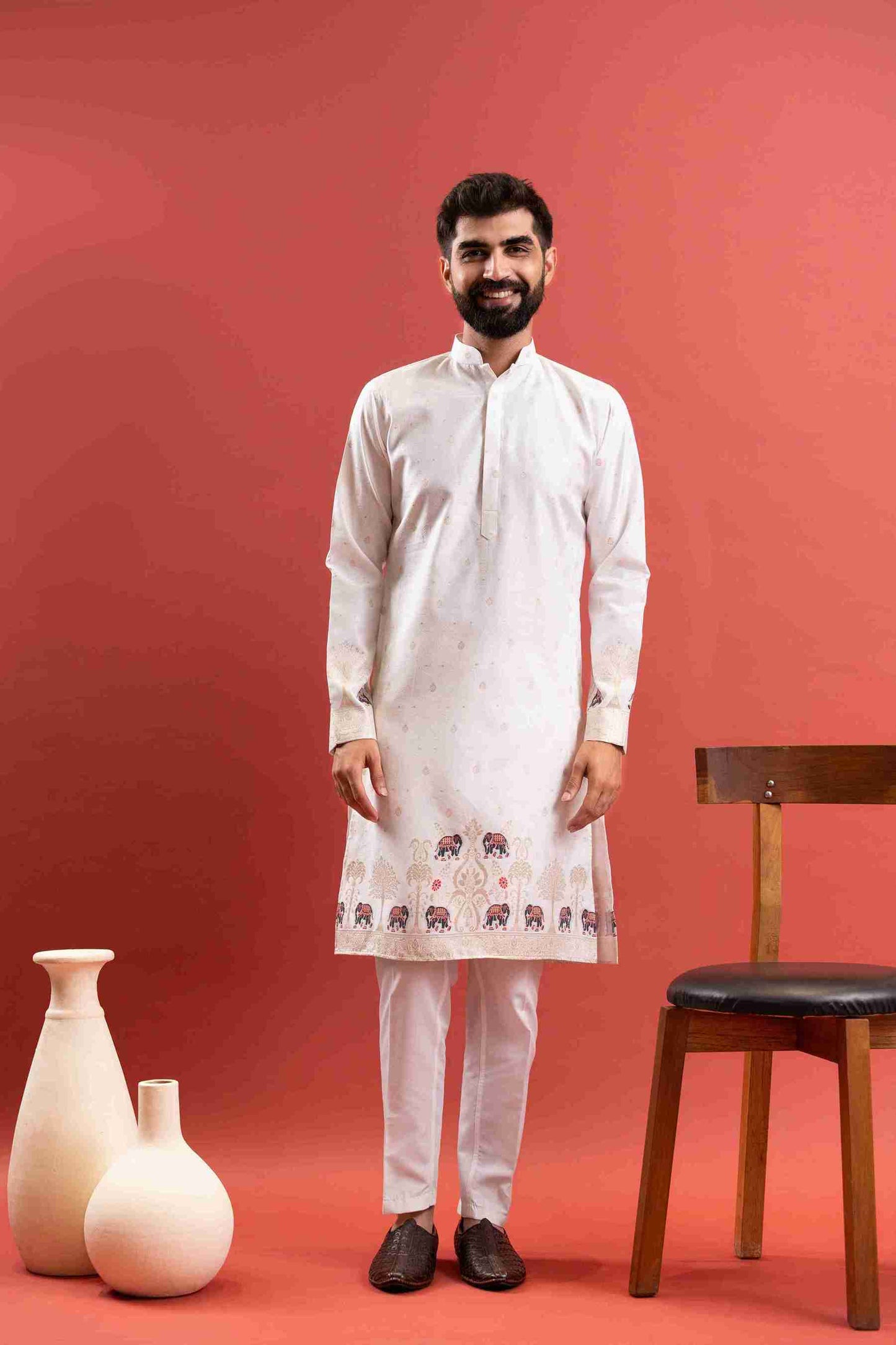 WHITE ELEPHANT LAKHNAVI JACQUARD DESIGNER KURTA