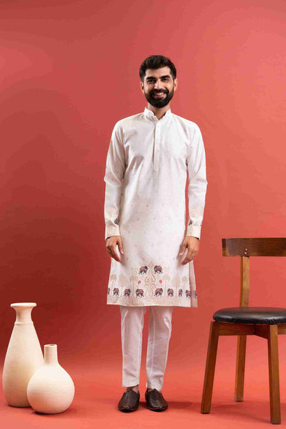 WHITE ELEPHANT LAKHNAVI JACQUARD DESIGNER KURTA