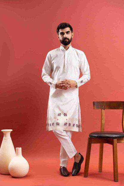 WHITE ELEPHANT LAKHNAVI JACQUARD DESIGNER KURTA