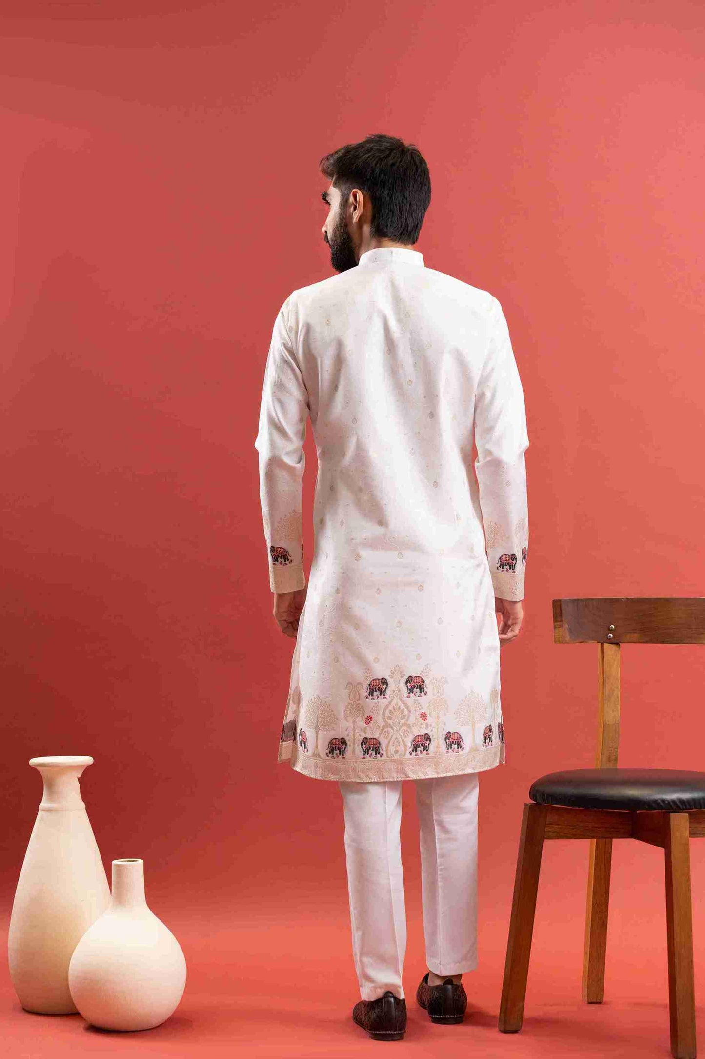 WHITE ELEPHANT LAKHNAVI JACQUARD DESIGNER KURTA