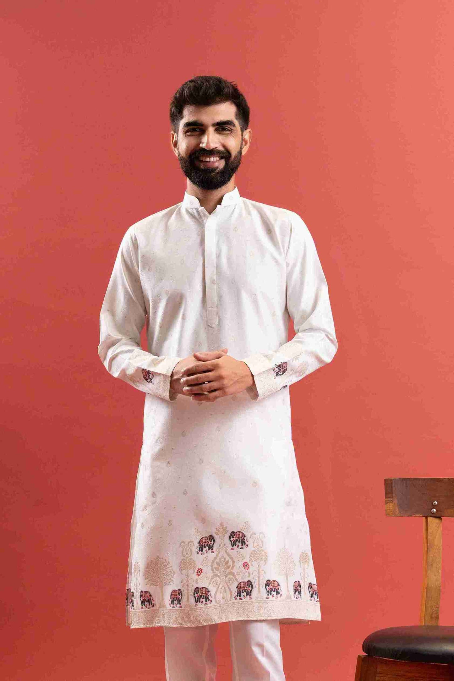 WHITE ELEPHANT LAKHNAVI JACQUARD DESIGNER KURTA