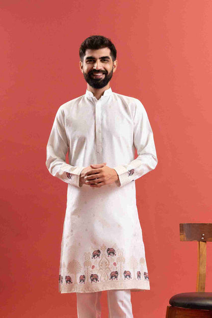 WHITE ELEPHANT LAKHNAVI JACQUARD DESIGNER KURTA