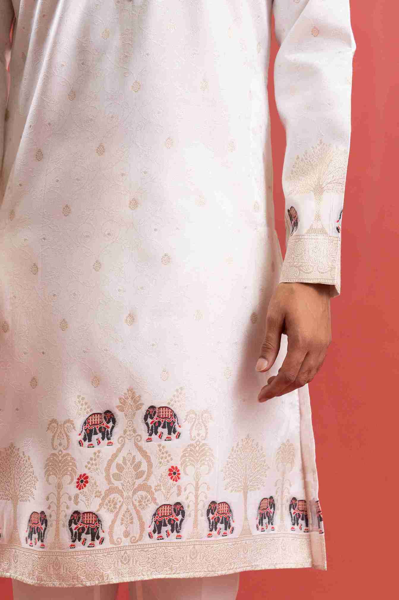 WHITE ELEPHANT LAKHNAVI JACQUARD DESIGNER KURTA