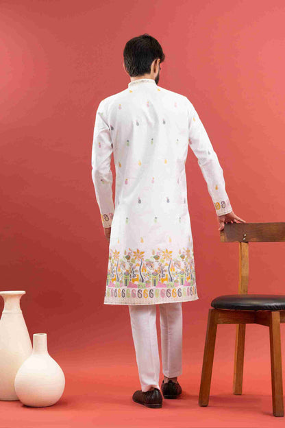 WHITE VILLAGE PATTERN JACQUARD DESIGNER KURTA