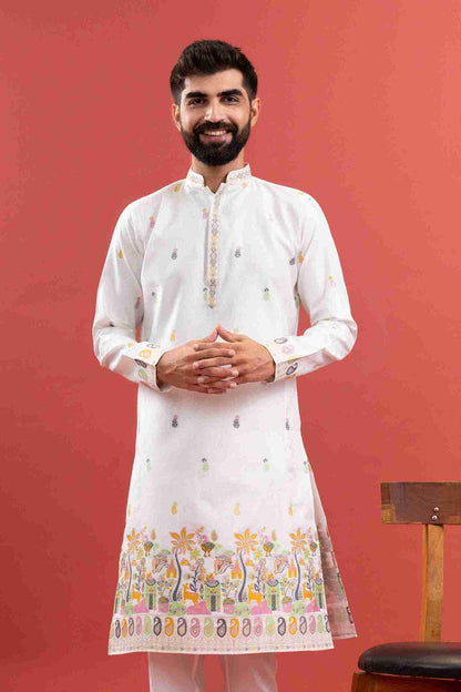 WHITE VILLAGE PATTERN JACQUARD DESIGNER KURTA