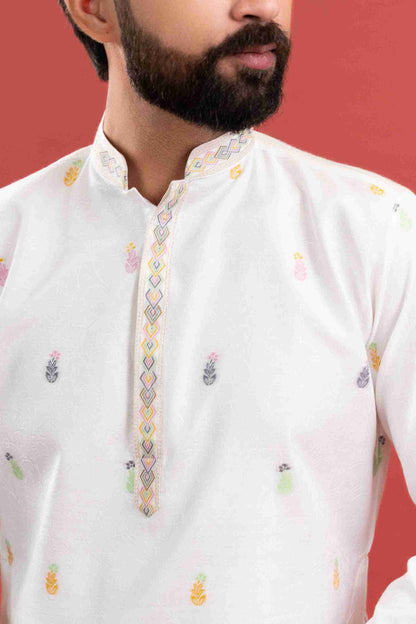 WHITE VILLAGE PATTERN JACQUARD DESIGNER KURTA