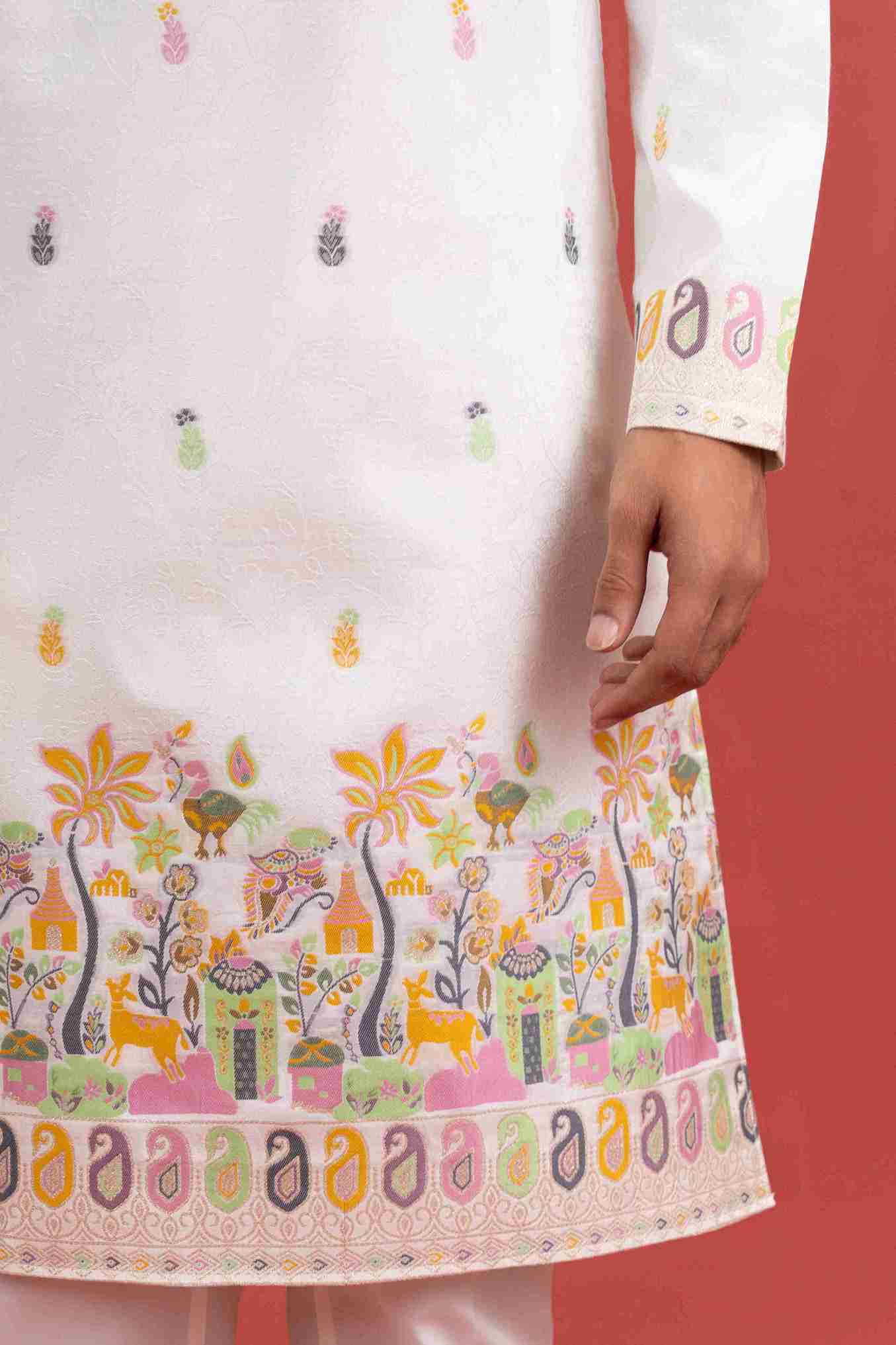 WHITE VILLAGE PATTERN JACQUARD DESIGNER KURTA