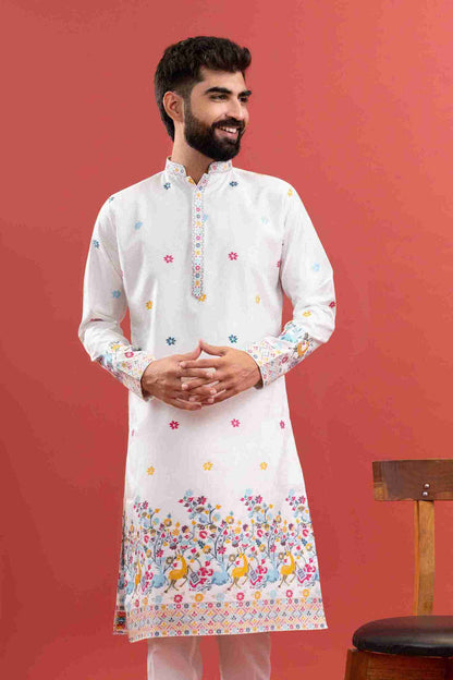 WHITE ANIMAL PATTERN JACQUARD DESIGNER KURTA