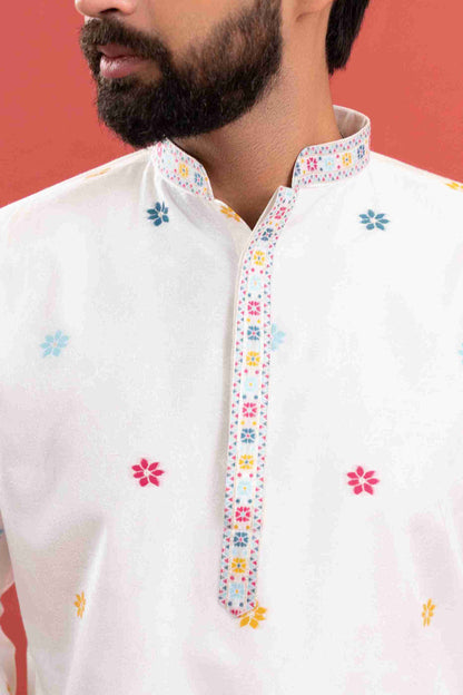 WHITE ANIMAL PATTERN JACQUARD DESIGNER KURTA