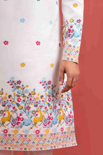WHITE ANIMAL PATTERN JACQUARD DESIGNER KURTA