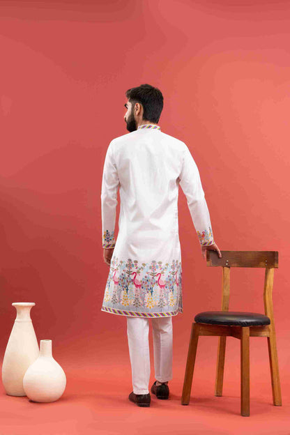 WHITE DUCK PATTERN JACQUARD DESIGNER KURTA