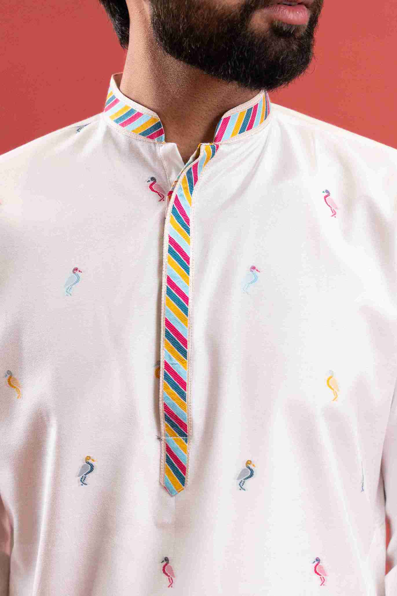 WHITE DUCK PATTERN JACQUARD DESIGNER KURTA