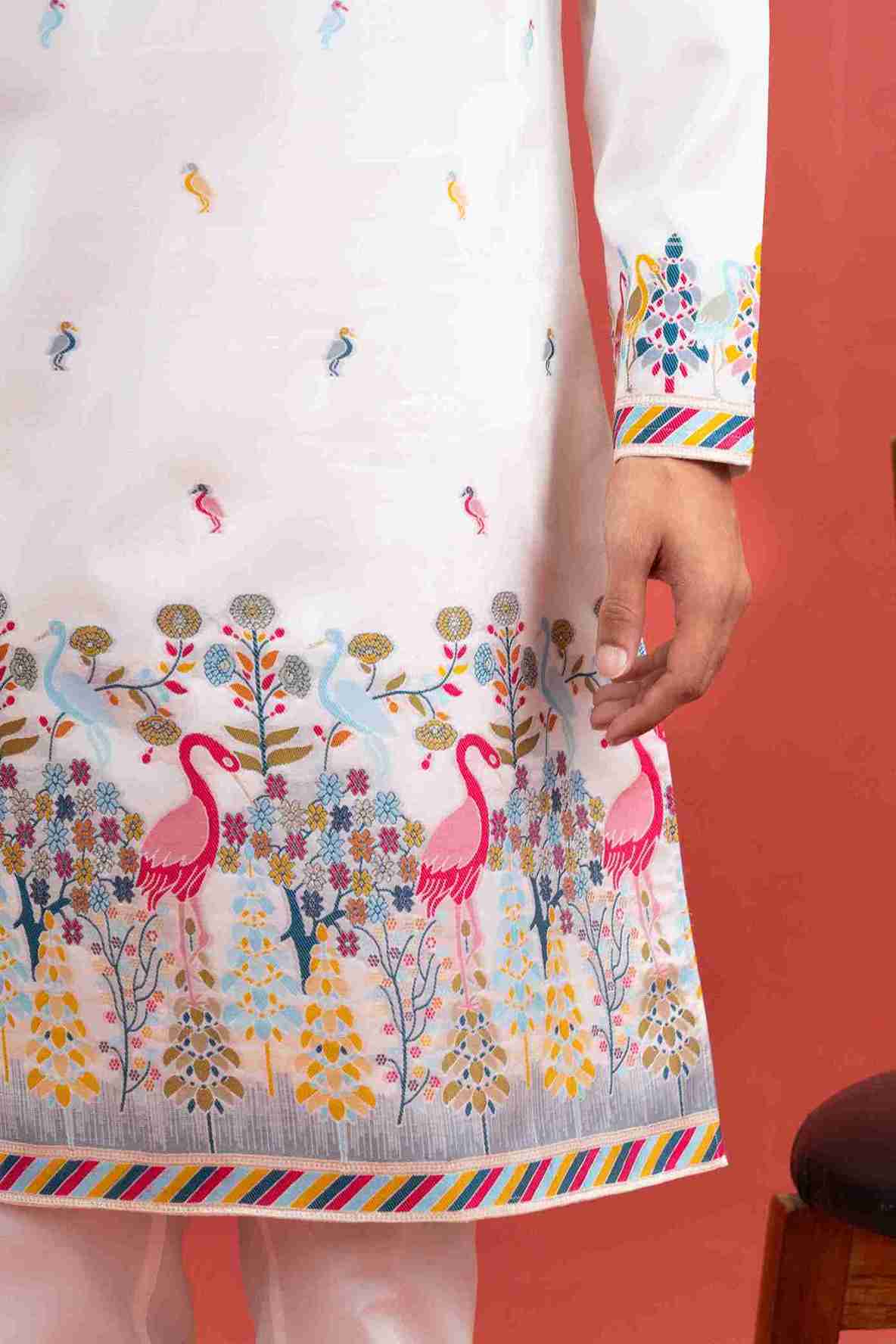 WHITE DUCK PATTERN JACQUARD DESIGNER KURTA