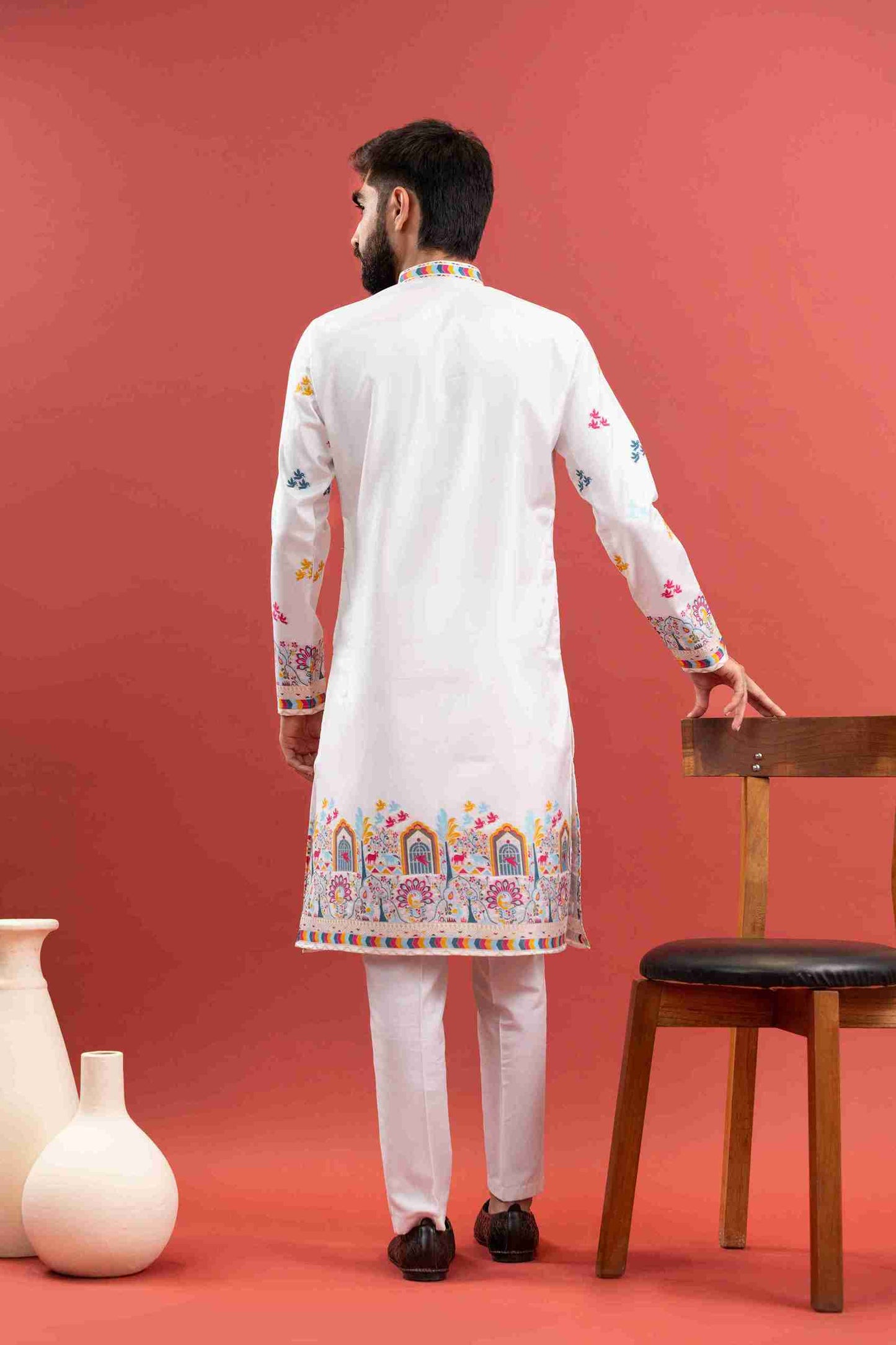 WHITE BIRDS HOUSE JACQUARD DESIGNER KURTA