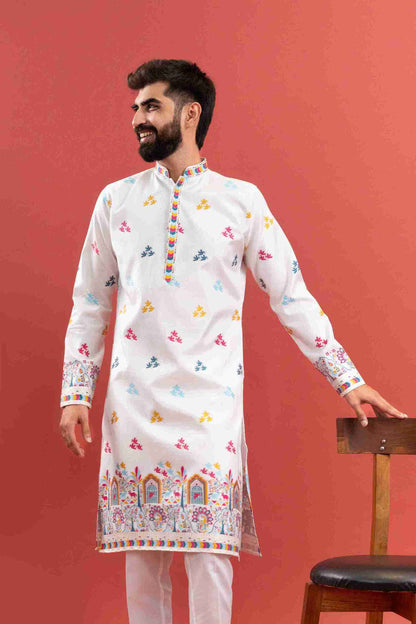 WHITE BIRDS HOUSE JACQUARD DESIGNER KURTA