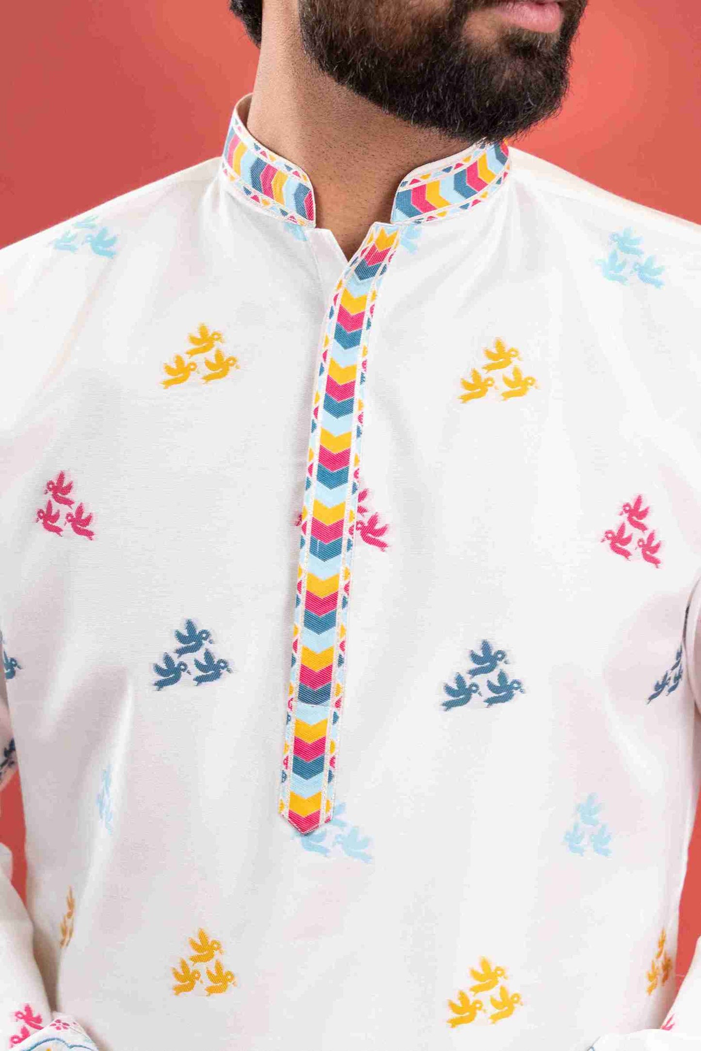 WHITE BIRDS HOUSE JACQUARD DESIGNER KURTA