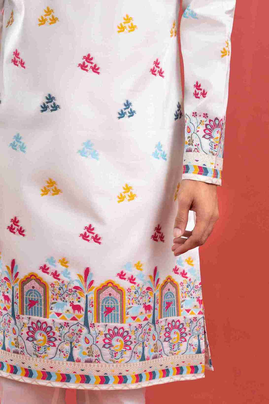 WHITE BIRDS HOUSE JACQUARD DESIGNER KURTA