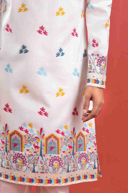 WHITE BIRDS HOUSE JACQUARD DESIGNER KURTA