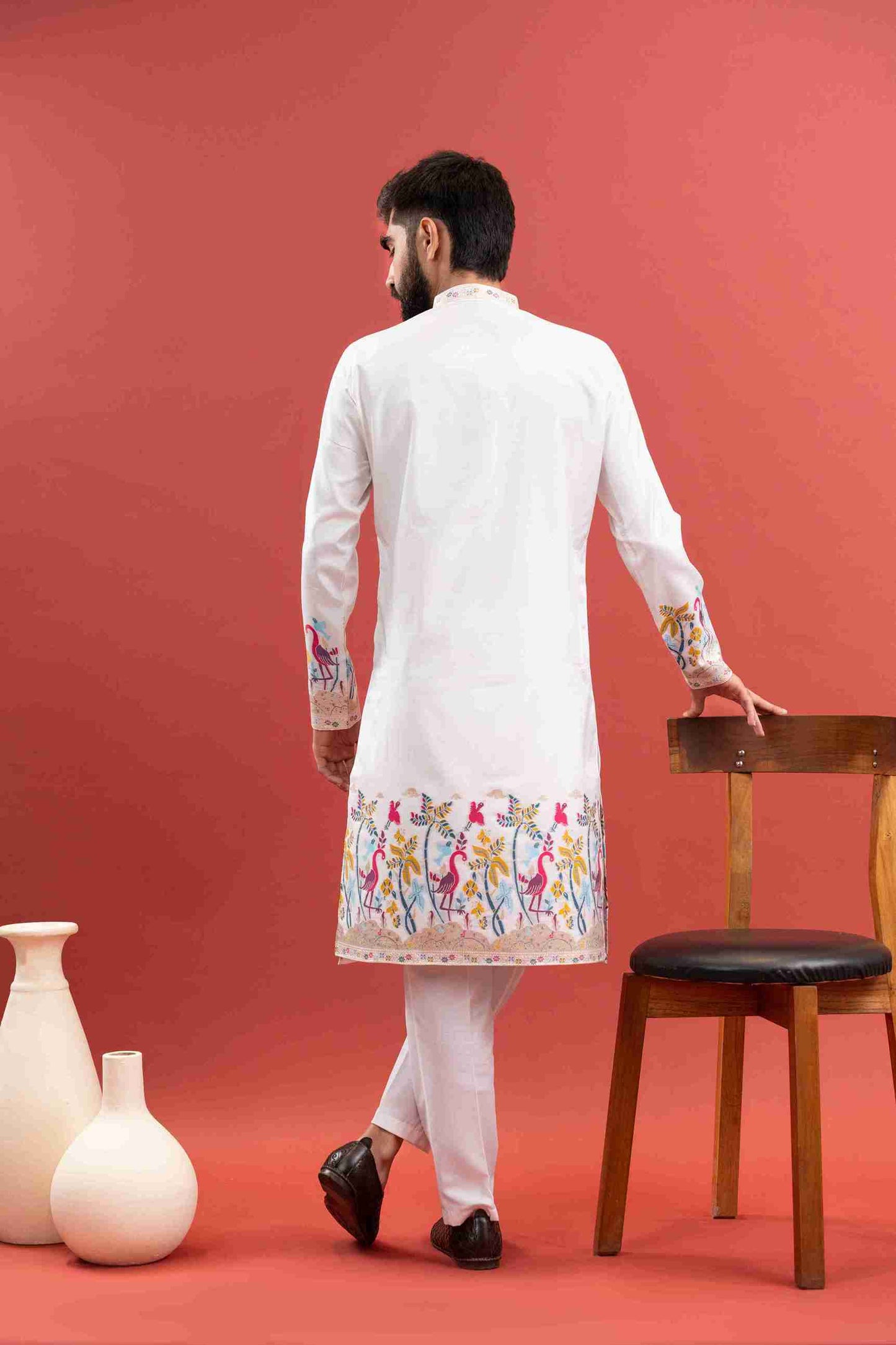 WHITE FLAMINGO JACQUARD DESIGNER KURTA