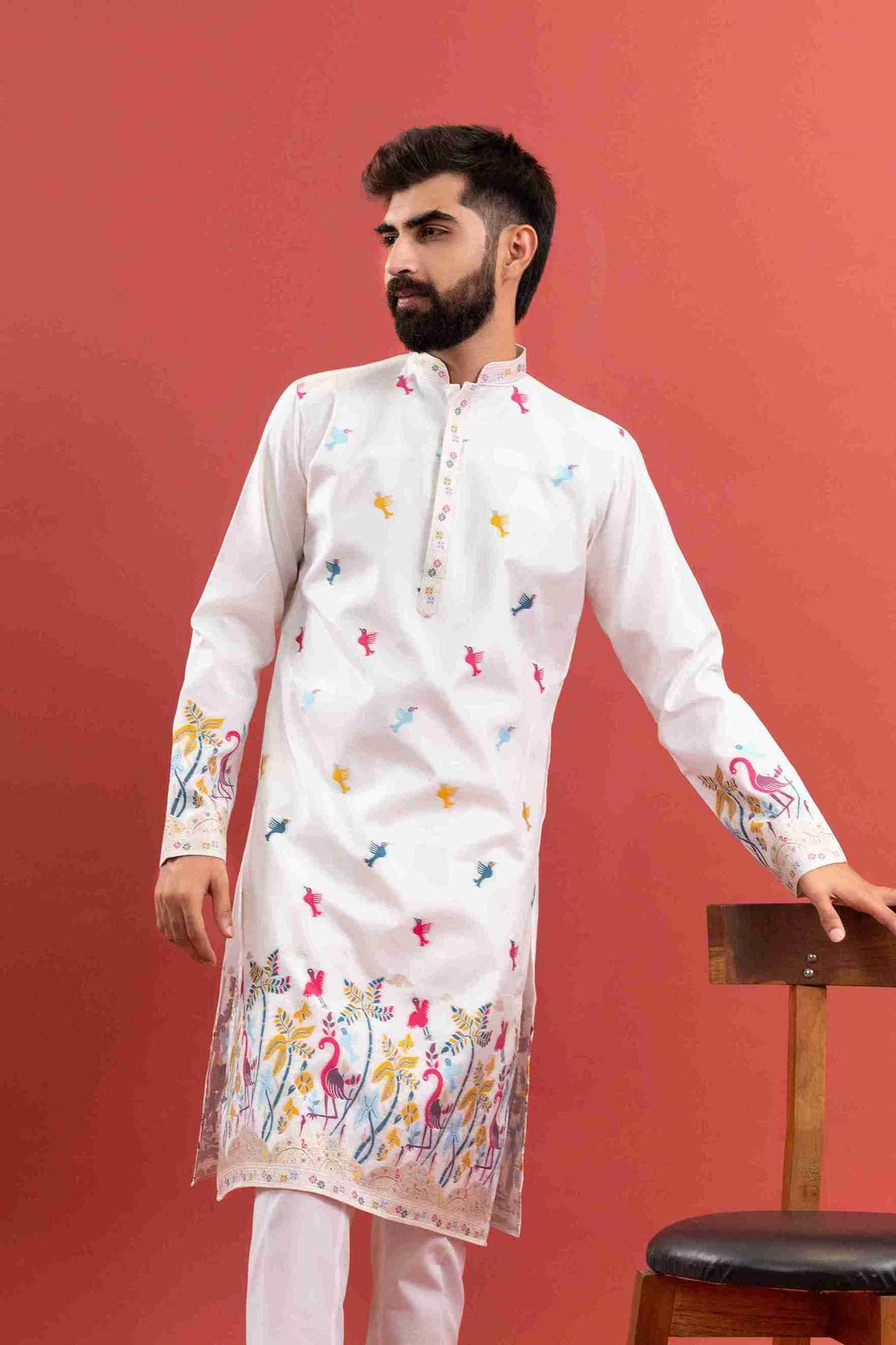 WHITE FLAMINGO JACQUARD DESIGNER KURTA