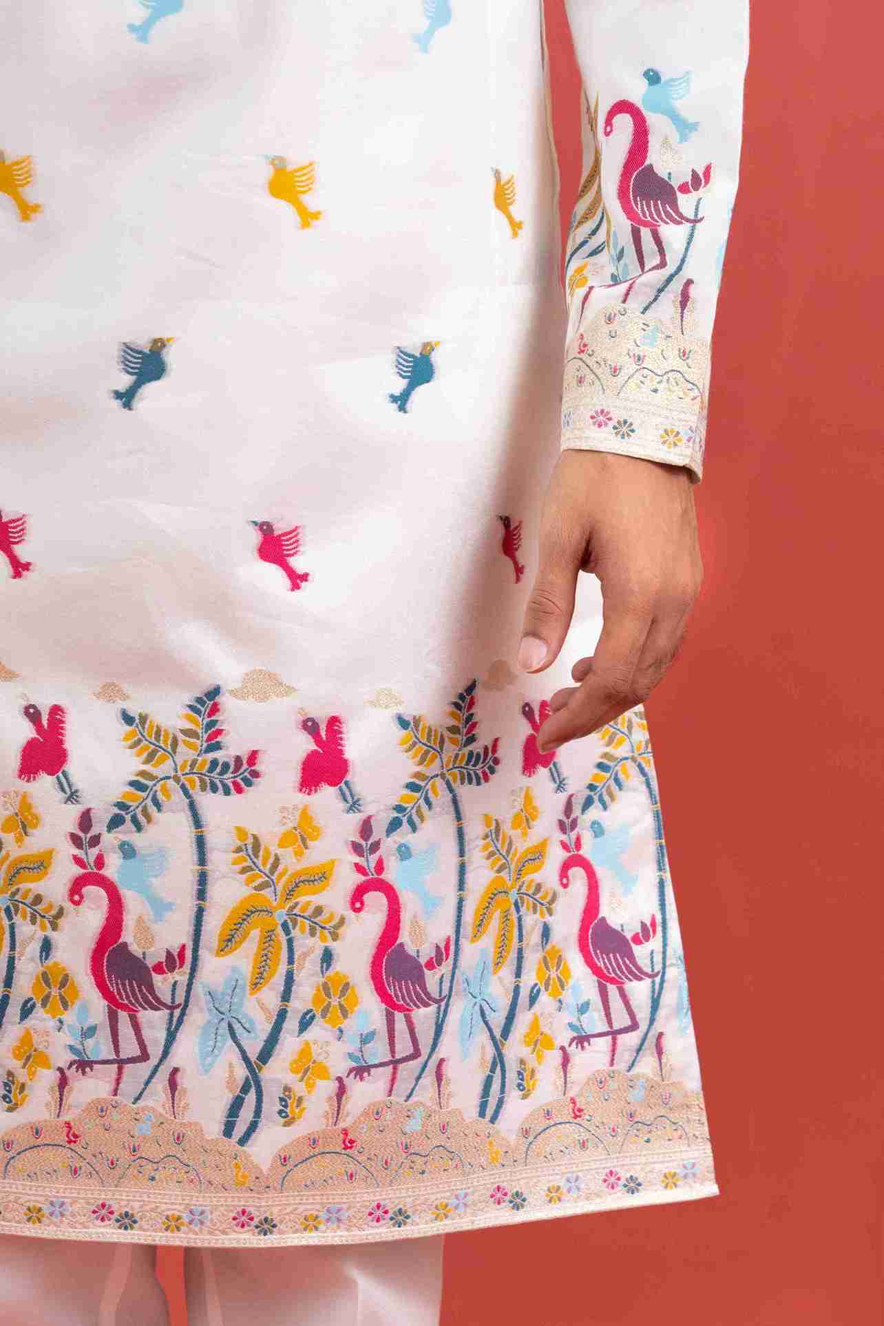 WHITE FLAMINGO JACQUARD DESIGNER KURTA